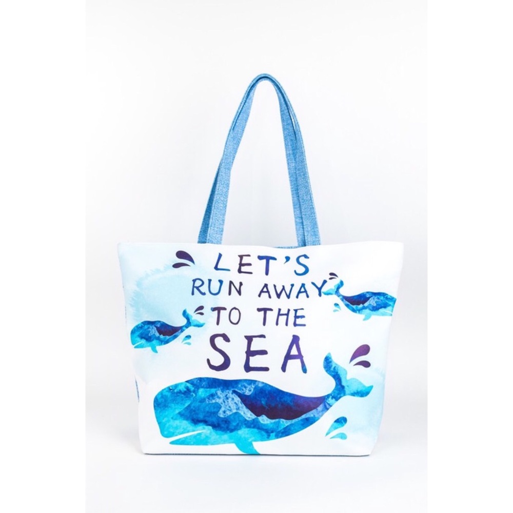 🐳Whale “Let’s Run Away To The Sea” Beach Bag - Picture 2 of 6